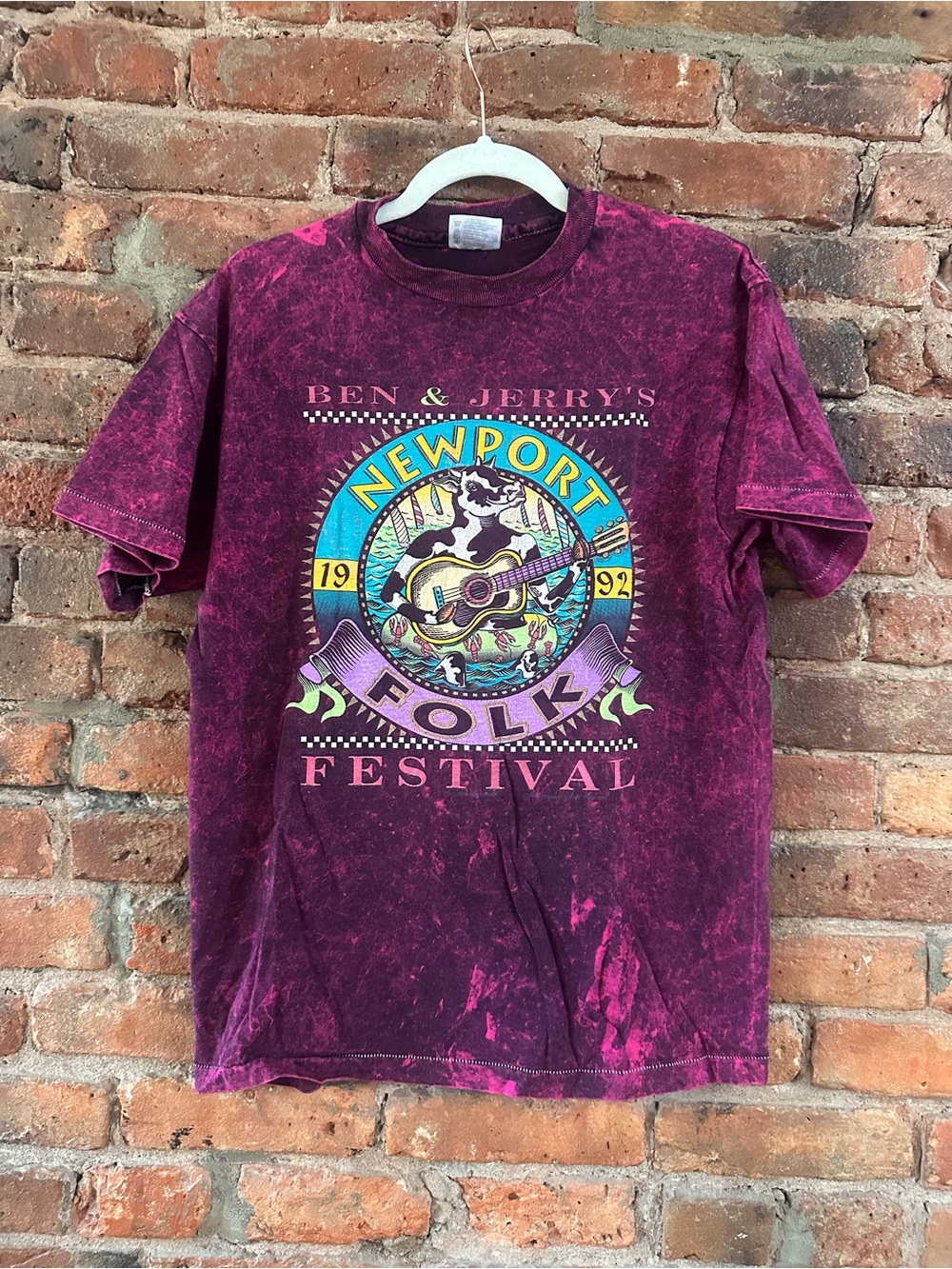 Vintage 1992 Ben & Jerry's Newport Folk Festival Short Sleeve Tee tie dye Purple